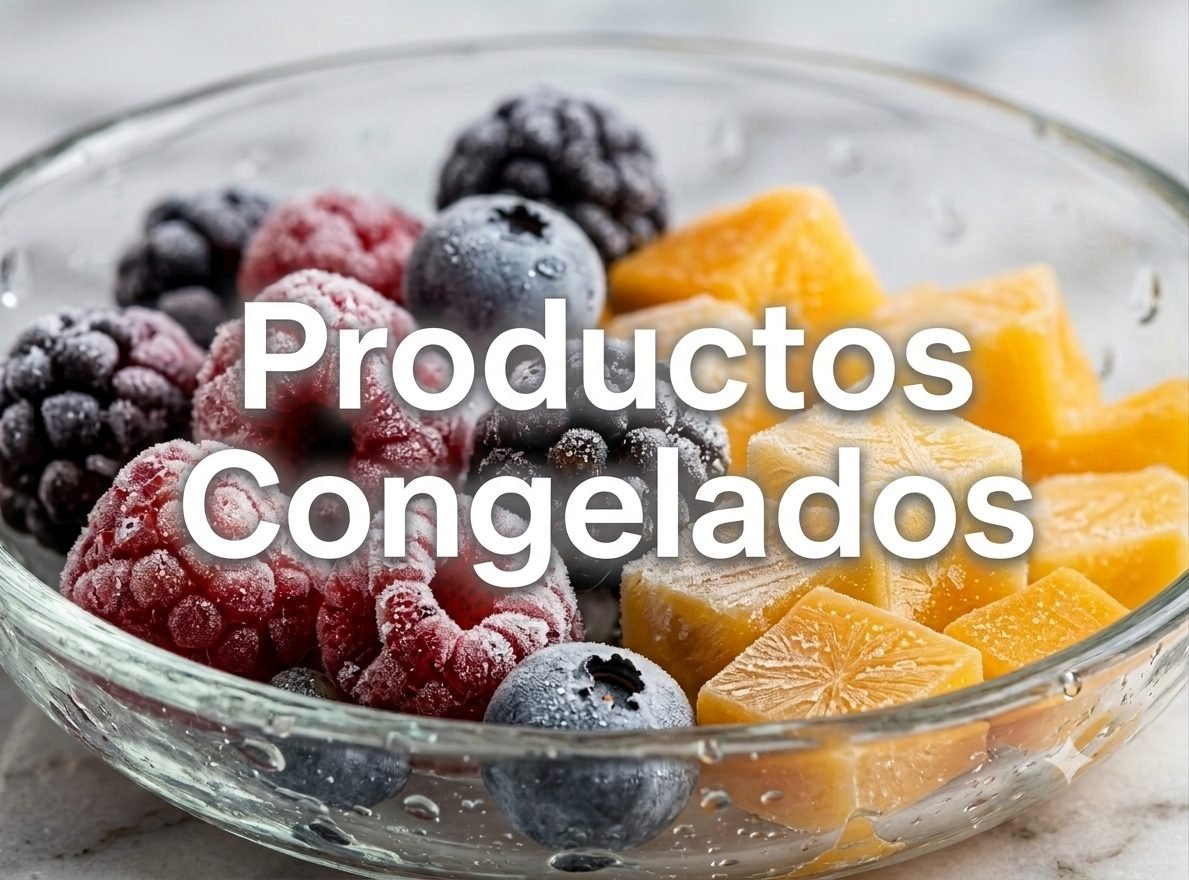 Frutas congeladas IQF en un tazon de vidrio